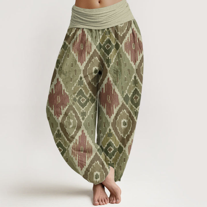 Pantalones harén de algodón puro con estampado a cuadros y cintura elástica para mujer con Buddha Stones