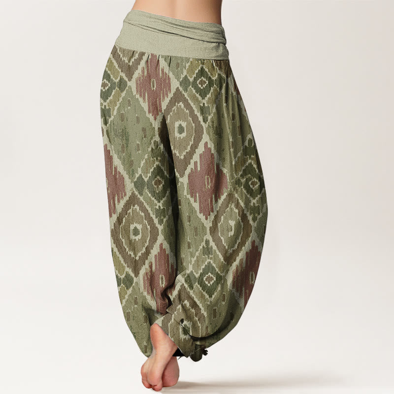Pantalones harén de algodón puro con estampado a cuadros y cintura elástica para mujer con Buddha Stones