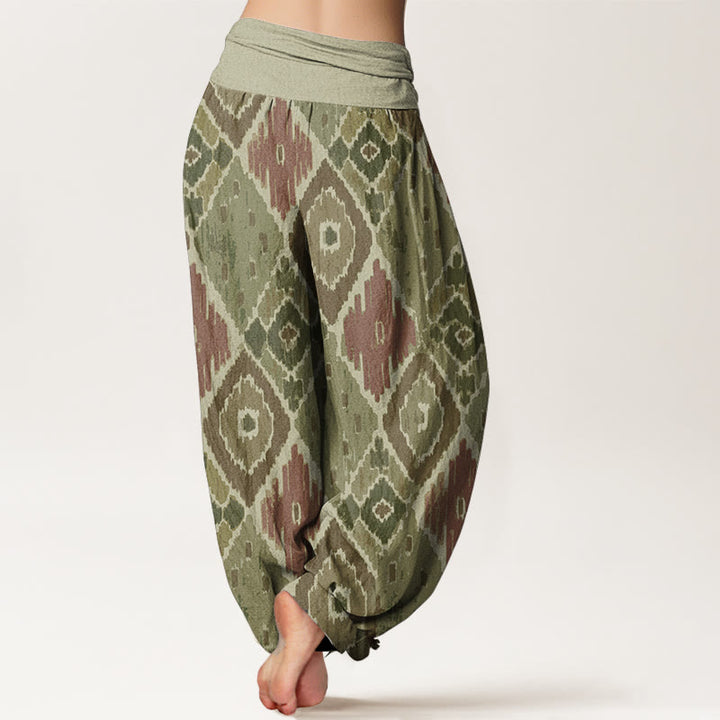 Pantalones harén de algodón puro con estampado a cuadros y cintura elástica para mujer con Buddha Stones