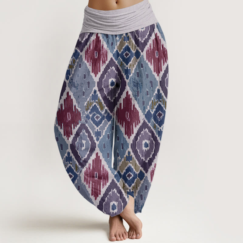 Pantalones harén de algodón puro con estampado a cuadros y cintura elástica para mujer con Buddha Stones