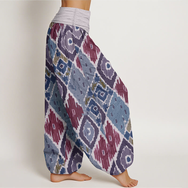 Pantalones harén de algodón puro con estampado a cuadros y cintura elástica para mujer con Buddha Stones