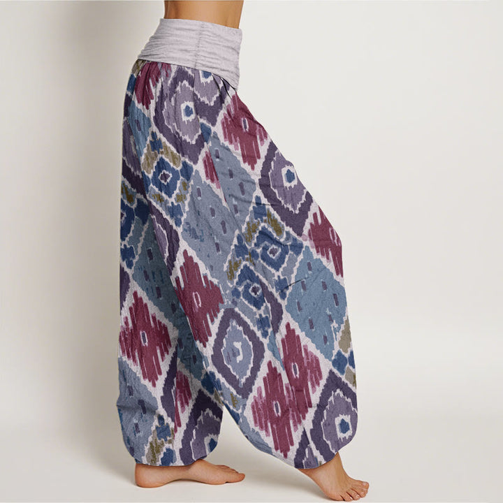 Pantalones harén de algodón puro con estampado a cuadros y cintura elástica para mujer con Buddha Stones