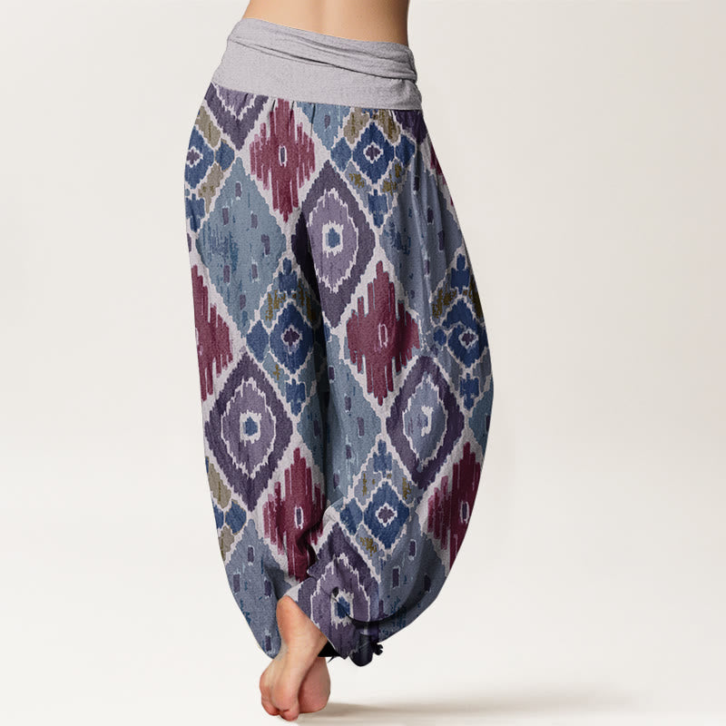 Pantalones harén de algodón puro con estampado a cuadros y cintura elástica para mujer con Buddha Stones