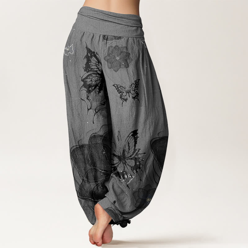 Pantalones Buddha Stones de algodón puro con estampado de flores y mariposas para mujer, con cintura elástica