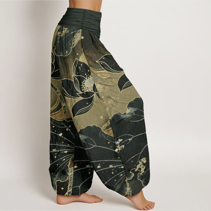 Pantalones Buddha Stones de algodón puro con estampado de pétalos de loto para mujer, informales, con cintura elástica - image 8