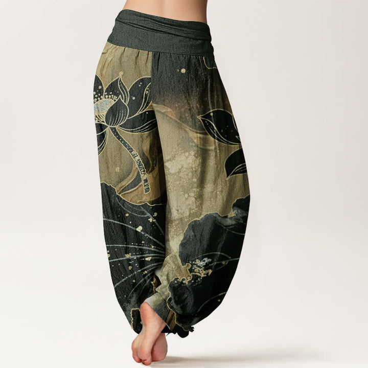 Pantalones Buddha Stones de algodón puro con estampado de pétalos de loto para mujer, informales, con cintura elástica - image 7