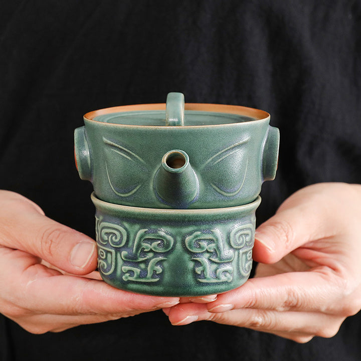 Taza de té de cerámica Kung Fu con bolsa, Buddha Stones , Sanxingdui