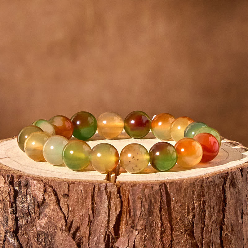 Pulsera de ágata pavo real natural y colorida con Buddha Stones para purificar el coraje