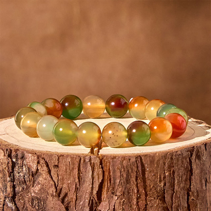 Pulsera de ágata pavo real natural y colorida con Buddha Stones para purificar el coraje