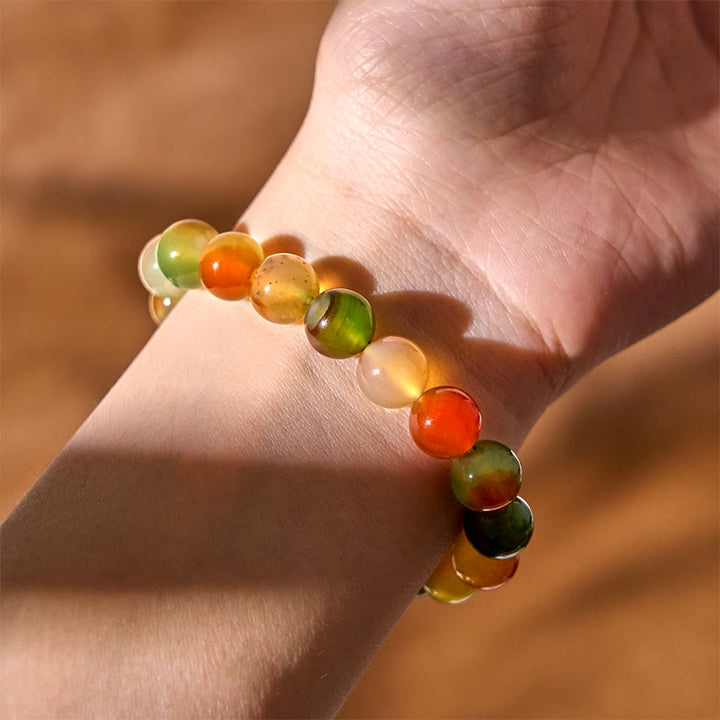 Pulsera de ágata pavo real natural y colorida con Buddha Stones para purificar el coraje