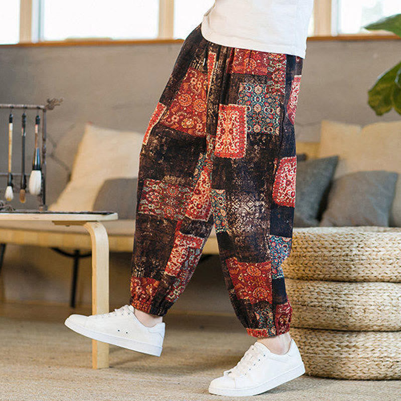 Pantalones harem para hombre hasta el tobillo con bolsillos, estampado de patchwork cuadrado y Buddha Stones para el verano. - image 7