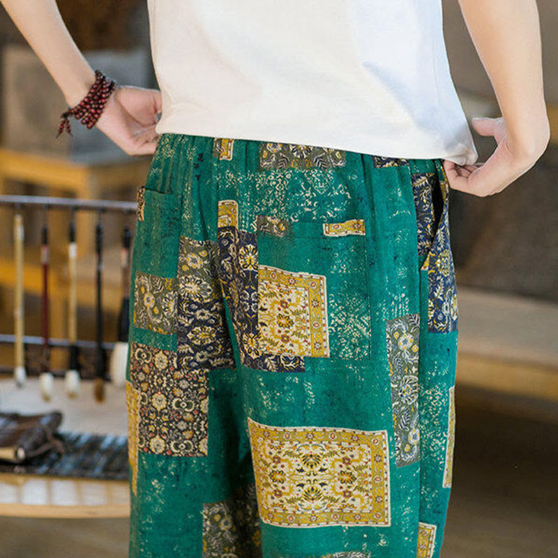 Pantalones harem para hombre hasta el tobillo con bolsillos, estampado de patchwork cuadrado y Buddha Stones para el verano. - image 25