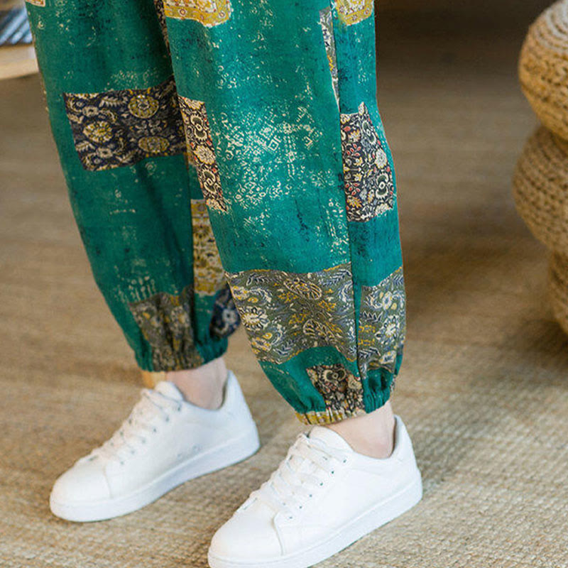 Pantalones harem para hombre hasta el tobillo con bolsillos, estampado de patchwork cuadrado y Buddha Stones para el verano. - image 28
