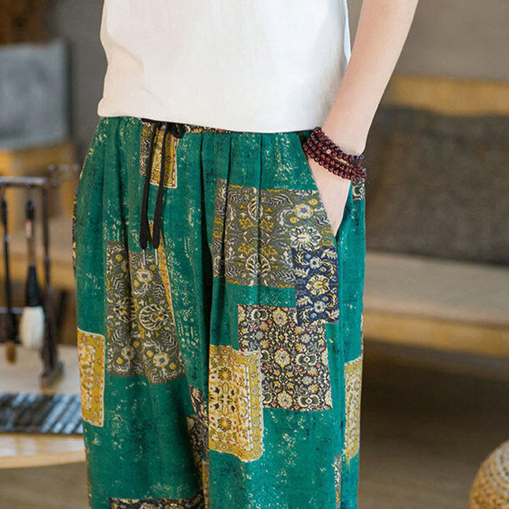 Pantalones harem para hombre hasta el tobillo con bolsillos, estampado de patchwork cuadrado y Buddha Stones para el verano. - image 27