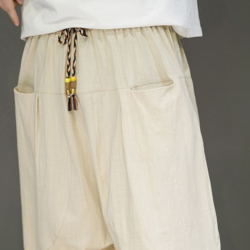 Pantalones capri estilo harén de algodón y lino con cordón ajustable para hombre, estilo casual, con bolsillos, de Buddha Stones - image 11