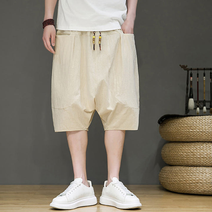 Pantalones capri estilo harén de algodón y lino con cordón ajustable para hombre, estilo casual, con bolsillos, de Buddha Stones - image 3
