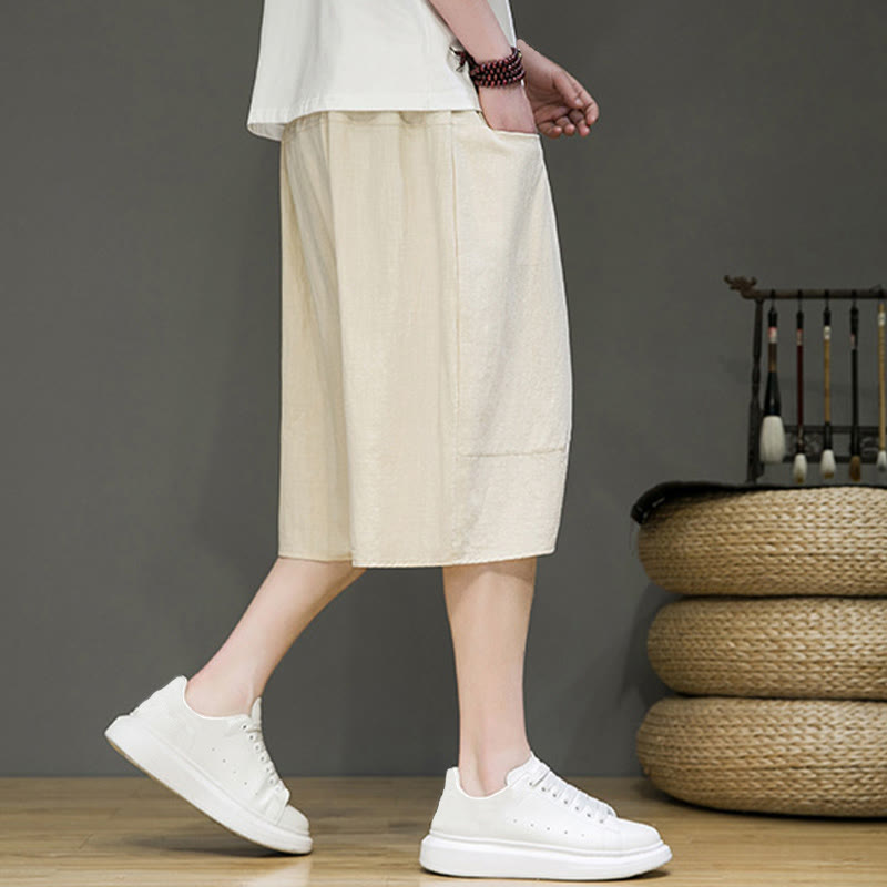 Pantalones capri estilo harén de algodón y lino con cordón ajustable para hombre, estilo casual, con bolsillos, de Buddha Stones - image 6