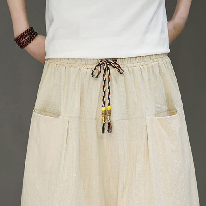 Pantalones capri estilo harén de algodón y lino con cordón ajustable para hombre, estilo casual, con bolsillos, de Buddha Stones - image 9