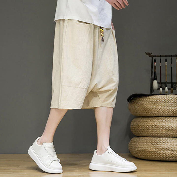 Pantalones capri estilo harén de algodón y lino con cordón ajustable para hombre, estilo casual, con bolsillos, de Buddha Stones - image 4