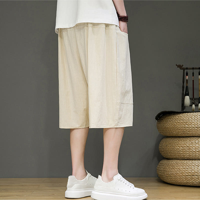 Pantalones capri estilo harén de algodón y lino con cordón ajustable para hombre, estilo casual, con bolsillos, de Buddha Stones - image 4