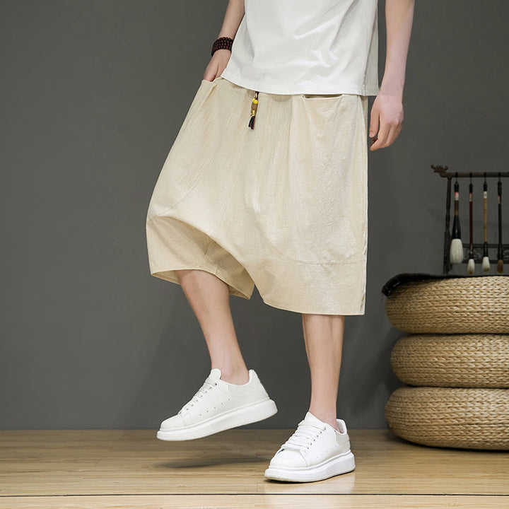 Pantalones capri estilo harén de algodón y lino con cordón ajustable para hombre, estilo casual, con bolsillos, de Buddha Stones - Lino - US/UK/AU46, EU56 (5XL) - image 1