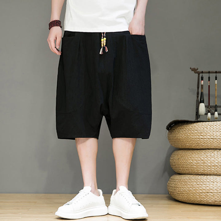 Pantalones capri estilo harén de algodón y lino con cordón ajustable para hombre, estilo casual, con bolsillos, de Buddha Stones - image 14