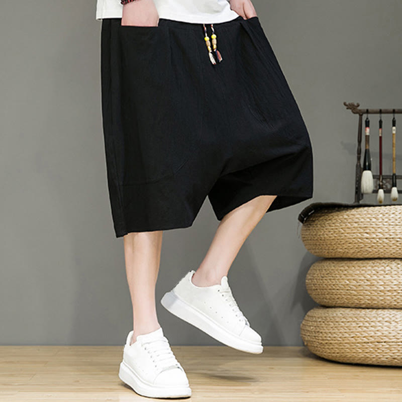 Pantalones capri estilo harén de algodón y lino con cordón ajustable para hombre, estilo casual, con bolsillos, de Buddha Stones - image 19