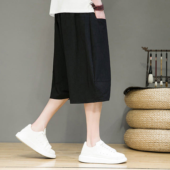 Pantalones capri estilo harén de algodón y lino con cordón ajustable para hombre, estilo casual, con bolsillos, de Buddha Stones - image 16
