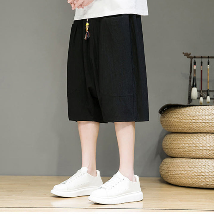 Pantalones capri estilo harén de algodón y lino con cordón ajustable para hombre, estilo casual, con bolsillos, de Buddha Stones - image 14