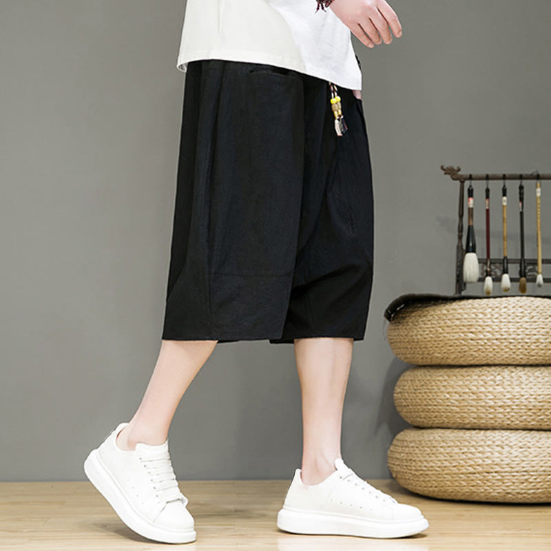 Pantalones capri estilo harén de algodón y lino con cordón ajustable para hombre, estilo casual, con bolsillos, de Buddha Stones - image 18