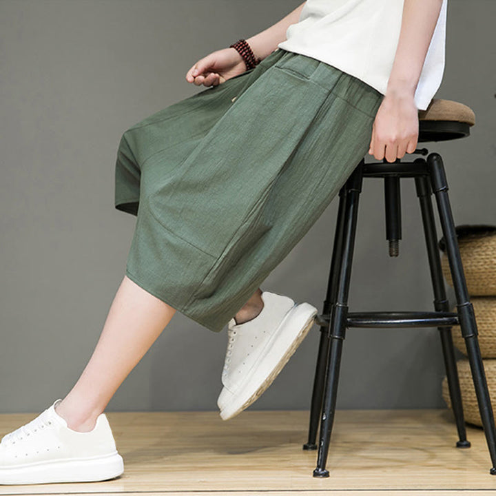 Pantalones capri estilo harén de algodón y lino con cordón ajustable para hombre, estilo casual, con bolsillos, de Buddha Stones - image 28
