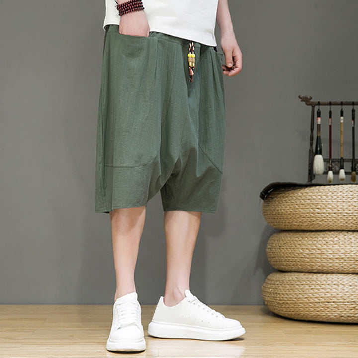 Pantalones capri estilo harén de algodón y lino con cordón ajustable para hombre, estilo casual, con bolsillos, de Buddha Stones - image 22