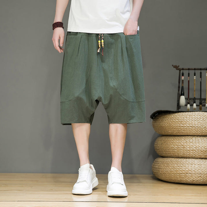 Pantalones capri estilo harén de algodón y lino con cordón ajustable para hombre, estilo casual, con bolsillos, de Buddha Stones - image 21