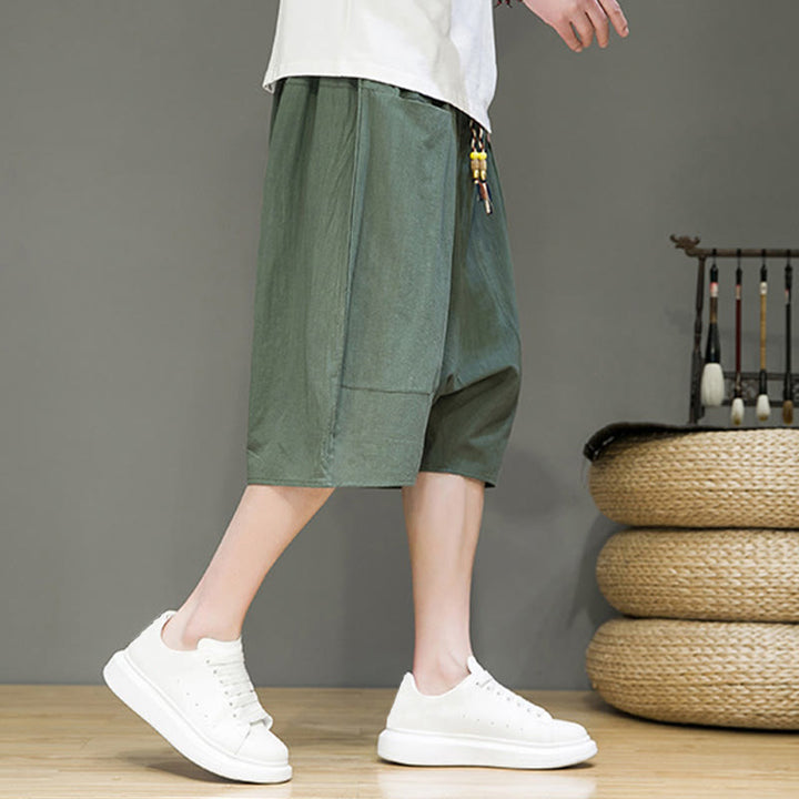 Pantalones capri estilo harén de algodón y lino con cordón ajustable para hombre, estilo casual, con bolsillos, de Buddha Stones - image 23