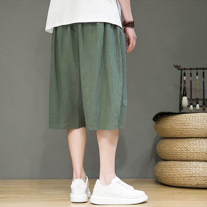 Pantalones capri estilo harén de algodón y lino con cordón ajustable para hombre, estilo casual, con bolsillos, de Buddha Stones - image 25