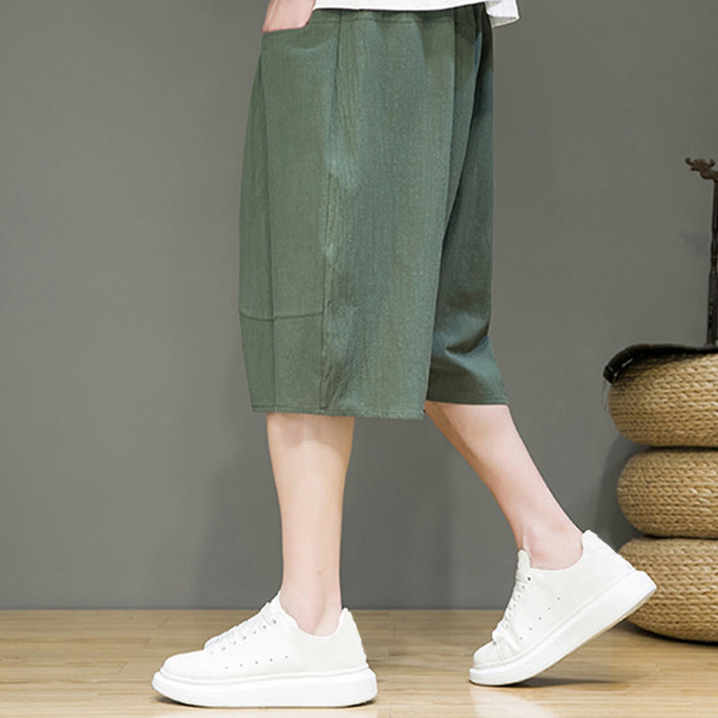 Pantalones capri estilo harén de algodón y lino con cordón ajustable para hombre, estilo casual, con bolsillos, de Buddha Stones - image 26
