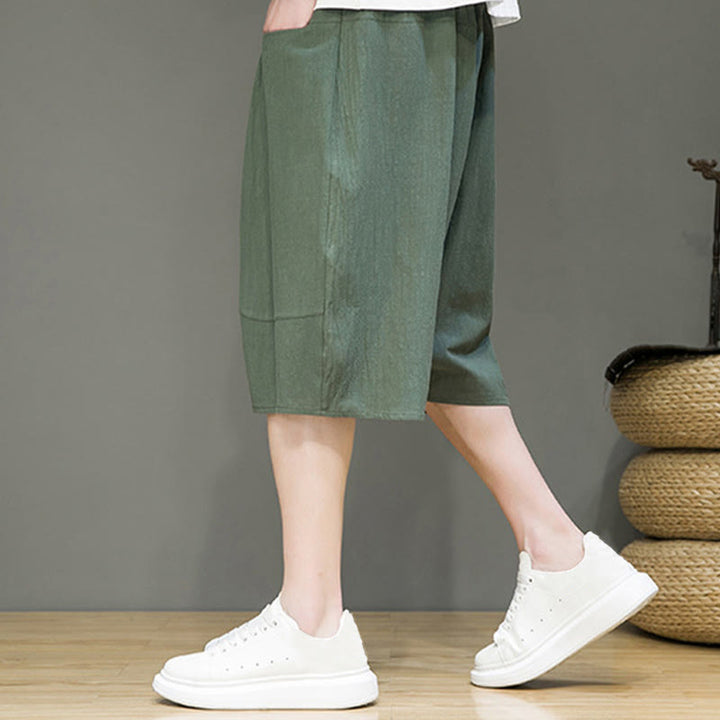 Pantalones capri estilo harén de algodón y lino con cordón ajustable para hombre, estilo casual, con bolsillos, de Buddha Stones - image 26