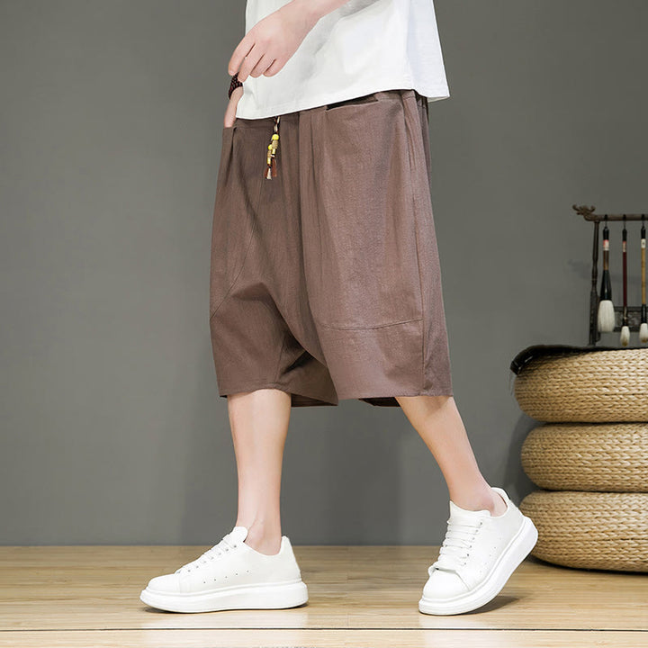 Pantalones capri estilo harén de algodón y lino con cordón ajustable para hombre, estilo casual, con bolsillos, de Buddha Stones - Broncearse - US/UK/AU46, EU56 (5XL) - image 29