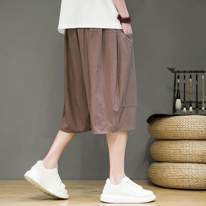 Pantalones capri estilo harén de algodón y lino con cordón ajustable para hombre, estilo casual, con bolsillos, de Buddha Stones - image 33
