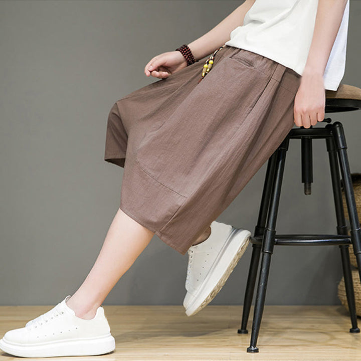 Pantalones capri estilo harén de algodón y lino con cordón ajustable para hombre, estilo casual, con bolsillos, de Buddha Stones - image 35