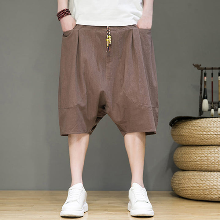 Pantalones capri estilo harén de algodón y lino con cordón ajustable para hombre, estilo casual, con bolsillos, de Buddha Stones - image 34