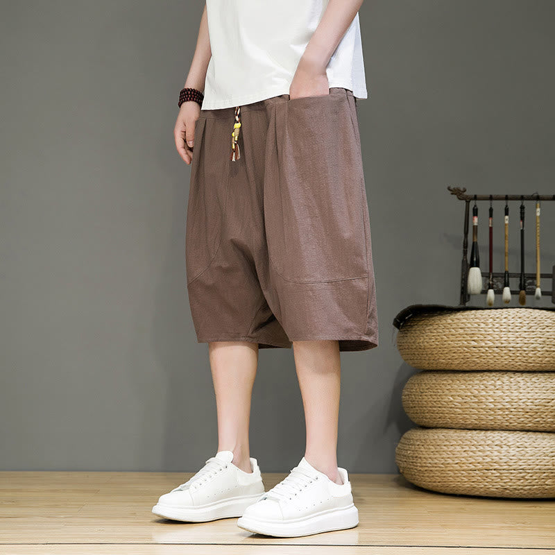 Pantalones capri estilo harén de algodón y lino con cordón ajustable para hombre, estilo casual, con bolsillos, de Buddha Stones - image 32