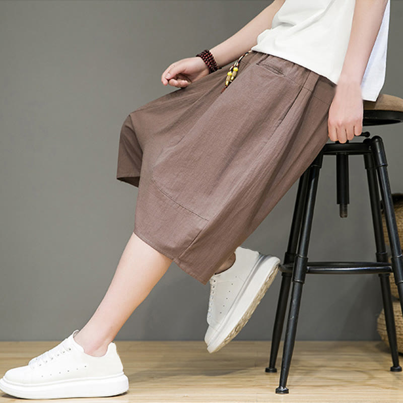 Pantalones capri estilo harén de algodón y lino con cordón ajustable para hombre, estilo casual, con bolsillos, de Buddha Stones - image 36