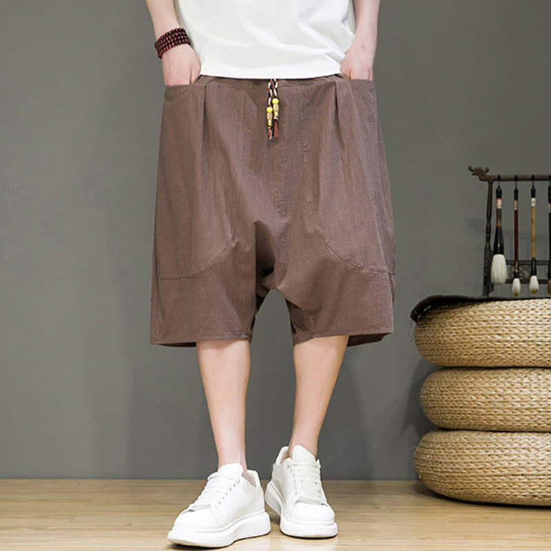Pantalones capri estilo harén de algodón y lino con cordón ajustable para hombre, estilo casual, con bolsillos, de Buddha Stones - image 29