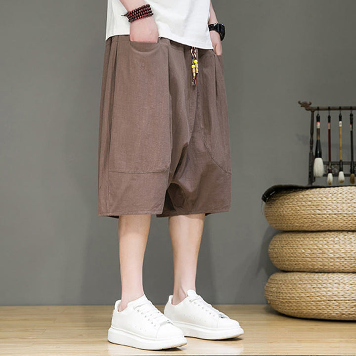 Pantalones capri estilo harén de algodón y lino con cordón ajustable para hombre, estilo casual, con bolsillos, de Buddha Stones - image 31