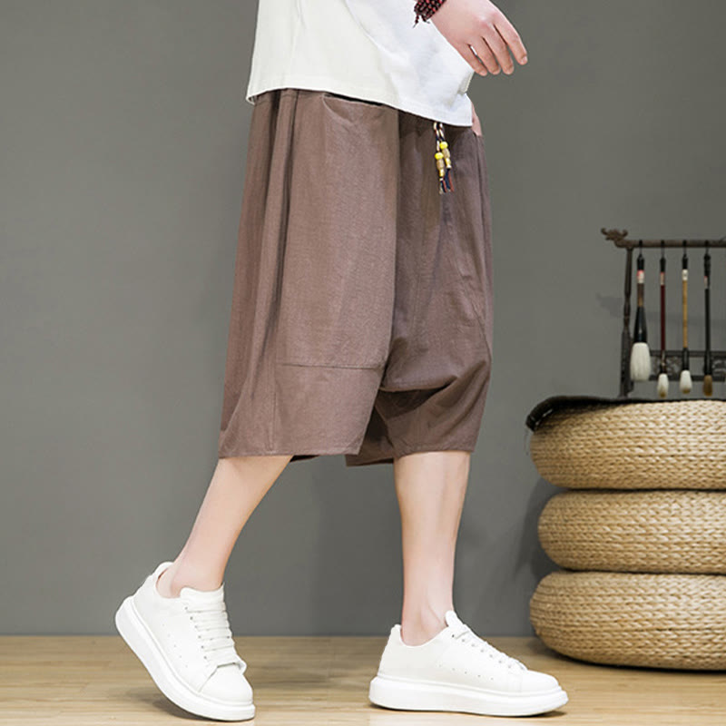 Pantalones capri estilo harén de algodón y lino con cordón ajustable para hombre, estilo casual, con bolsillos, de Buddha Stones - image 35