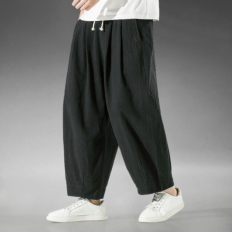 Pantalones harén de lino y algodón de color liso con diseño de Buddha Stones para hombre, hasta el tobillo, con bolsillos - image 26