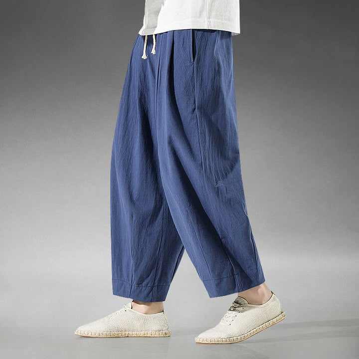 Pantalones harén de lino y algodón de color liso con diseño de Buddha Stones para hombre, hasta el tobillo, con bolsillos - image 6