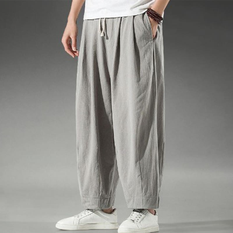 Pantalones harén de lino y algodón de color liso con diseño de Buddha Stones para hombre, hasta el tobillo, con bolsillos - image 14