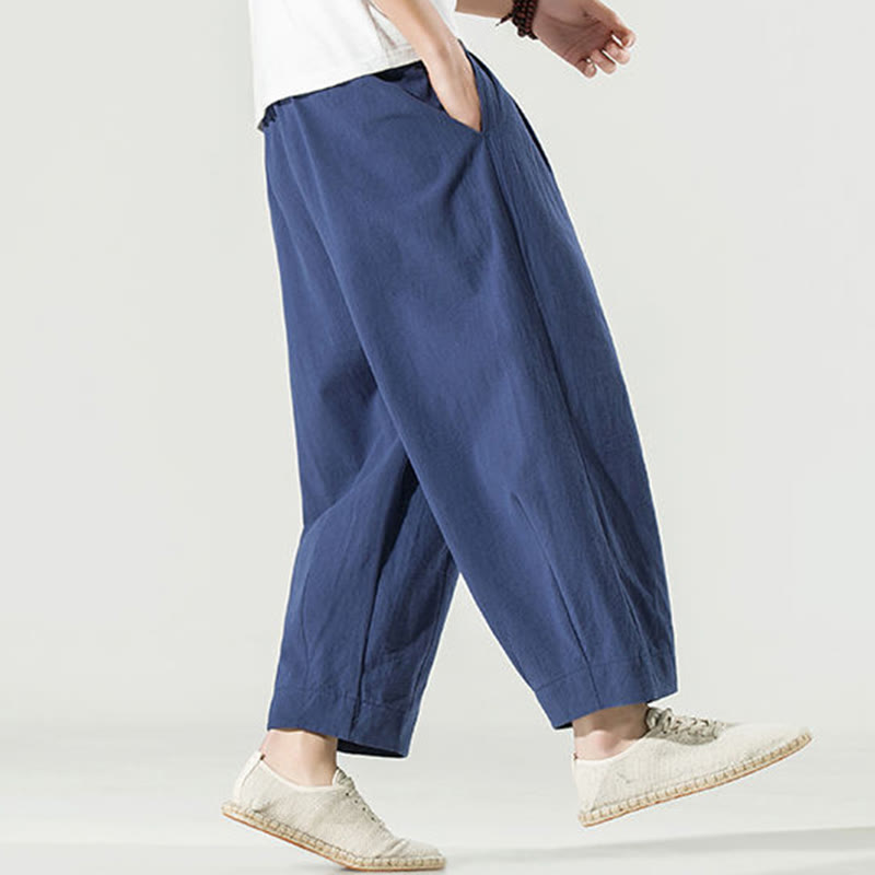 Pantalones harén de lino y algodón de color liso con diseño de Buddha Stones para hombre, hasta el tobillo, con bolsillos - image 4